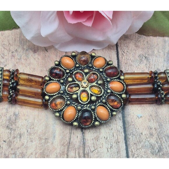 Orange & Amber Color Choker Necklace 18" Adjustable Fall Hippie Witchy - Picture 2 of 7